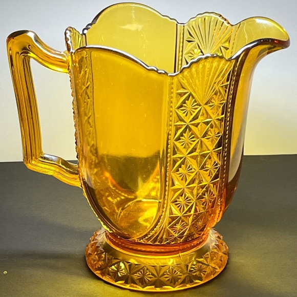 Antique EAPG Amber Water Pitcher Fan and Starburst Pattern Late 1800s Victorian - Picture 3 of 15